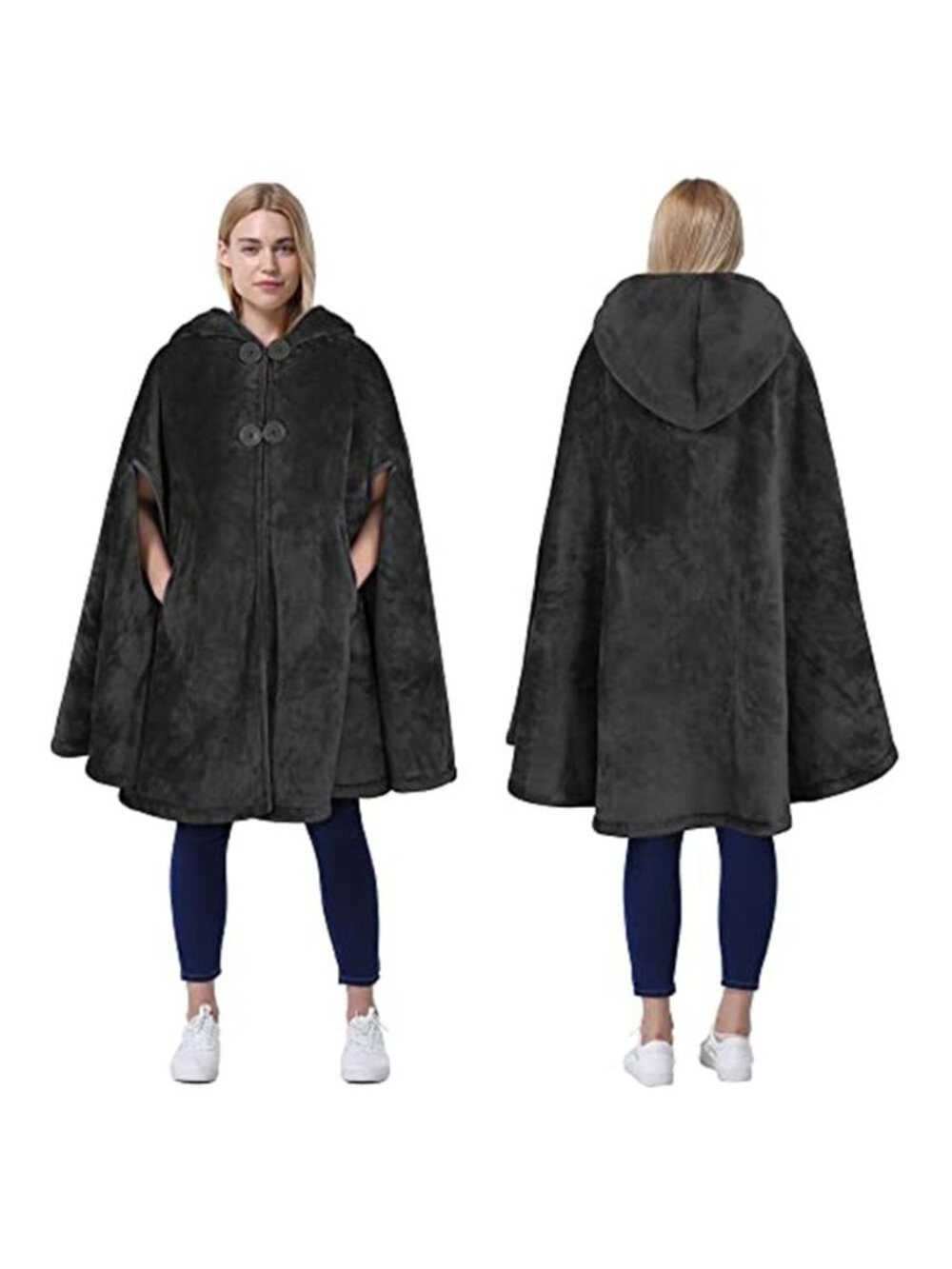 Womens Sherpa Fleece Poncho Hooded Cape Oversized Warm Winter Coat Jacket Pocket